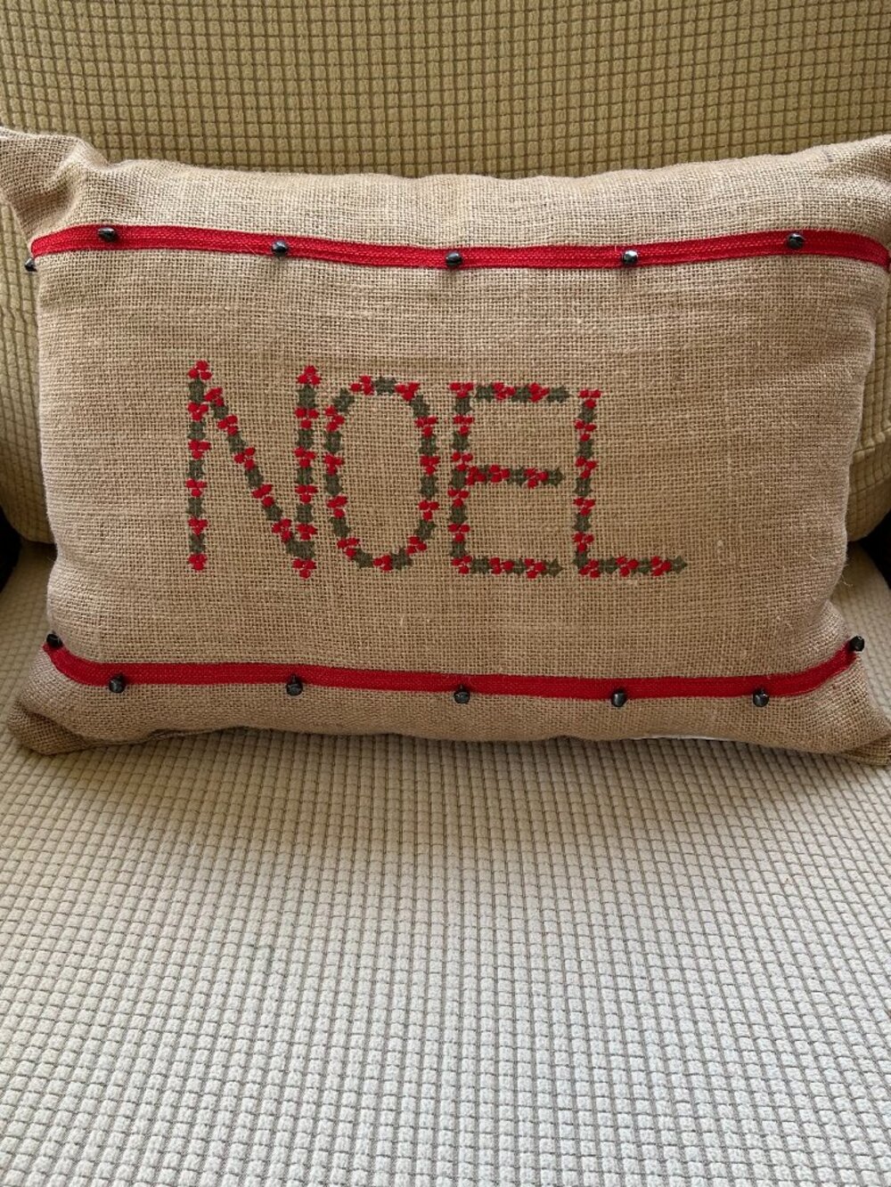 Burlap Christmas Noel Lumbar Throw Pillow Farmhouse Cottage 19 x 14